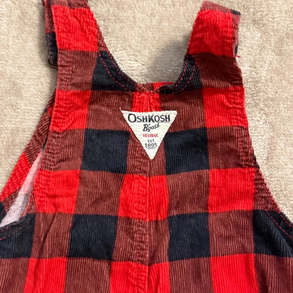 OshKosh Bgosh Baby Boys Red Black Buffalo Plaid Corduroy Overalls 12 Months